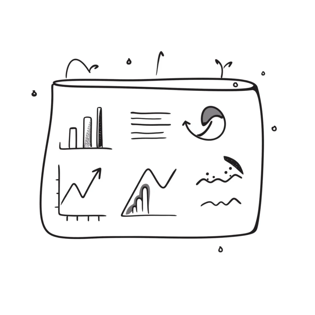 dashboard with hand-drawn doodle style graphs and charts, casual look sticker
