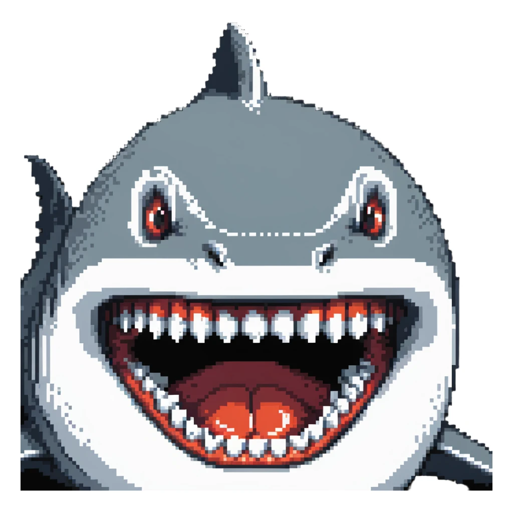 shark face close-up with pointy white teeth in open jaws sticker