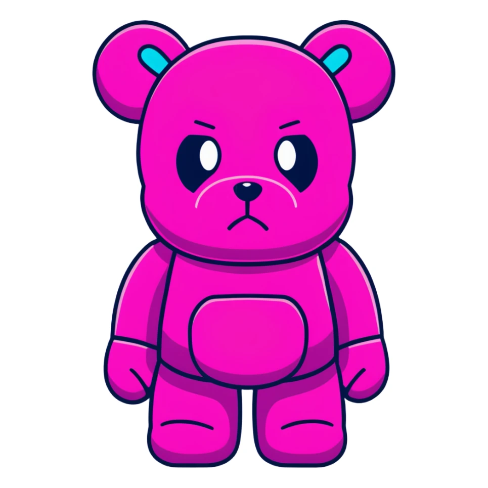 Bearbrick figure with classic KAWS crossed-out X eyes wearing a bright pink balaclava, colorful bear-shaped collectible toy sticker