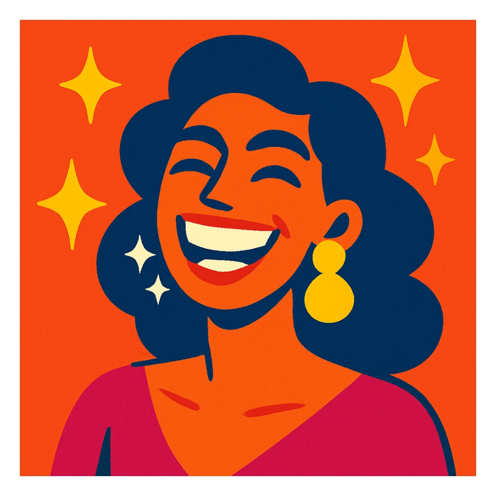 dazzling human, glamorous, radiant smile, vivid colors, sparkling effects, lively expression sticker