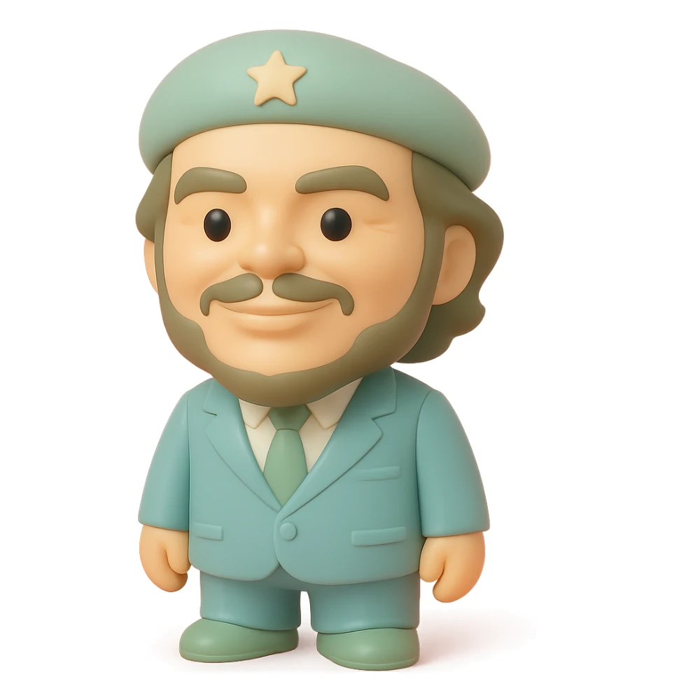 statuette of Che Guevara in a suit and tie, big head, confident smile sticker
