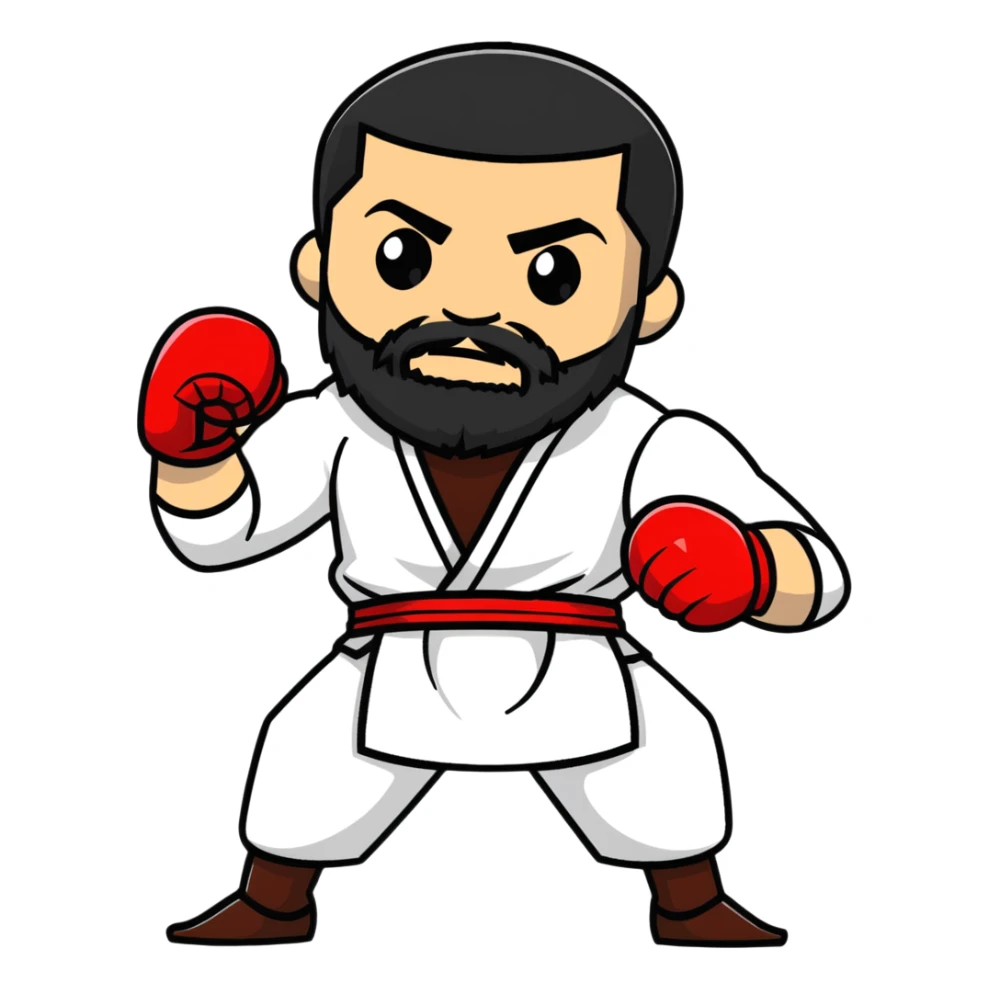Islam Makhachev UFC lightweight champion in fighting pose with beard, strong Dagestani fighter sticker