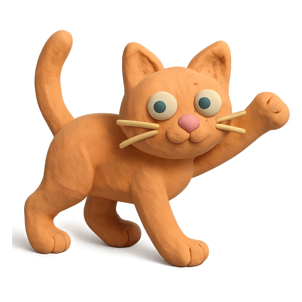playful pose cat in claymation style with pastel colors sticker