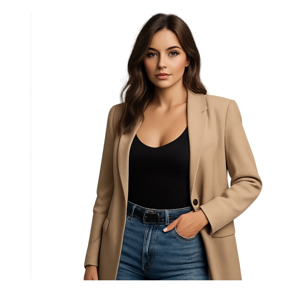 realistic attractive modern 18+ woman, wearing stylish clothes, neutral background sticker