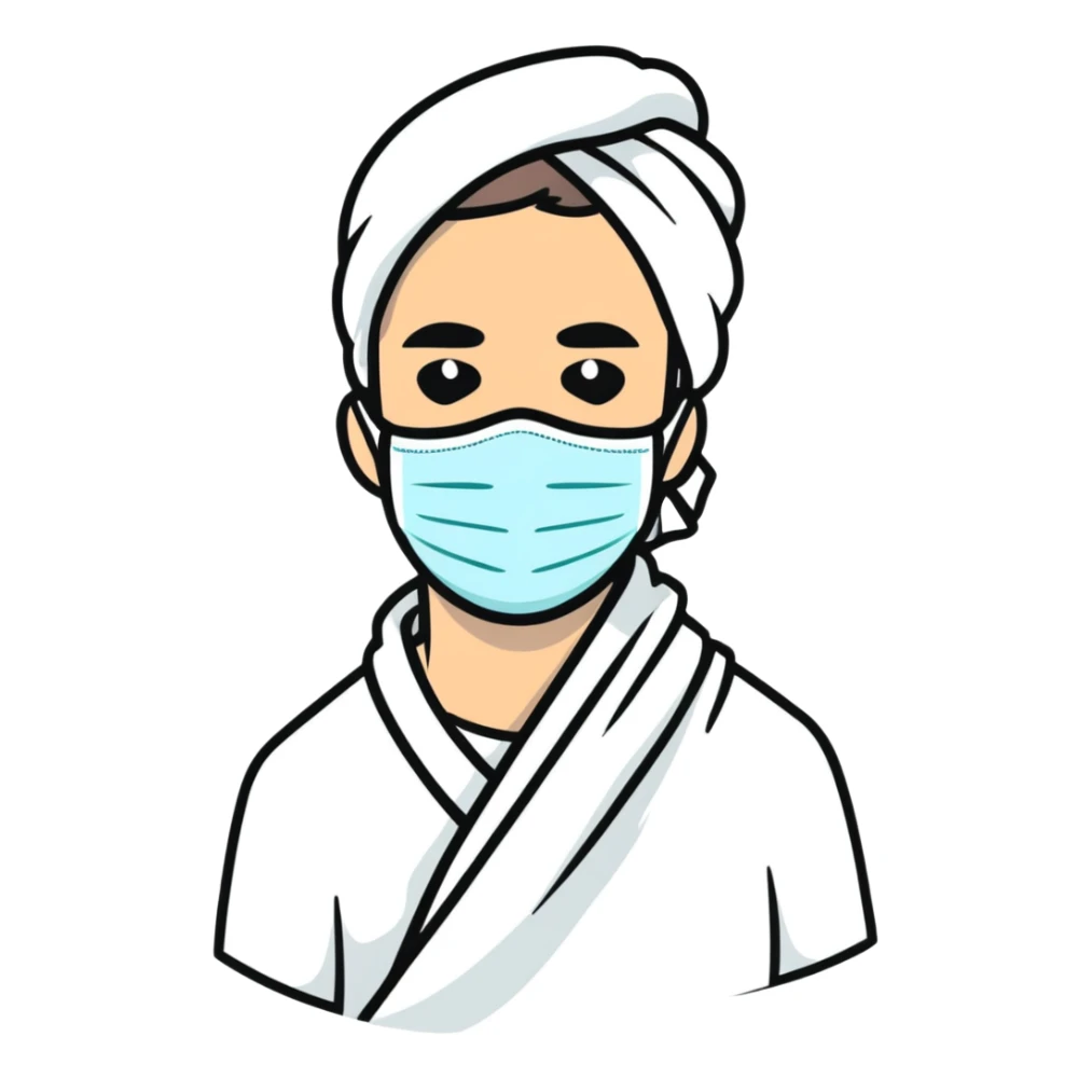 white man with a facial mask and towel at a spa sticker