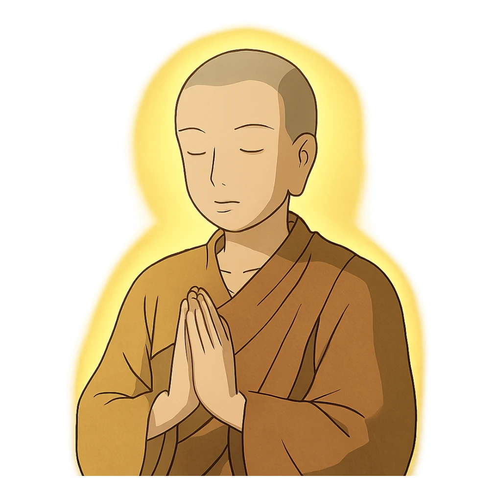 ghibli style serene monk with light aura sticker