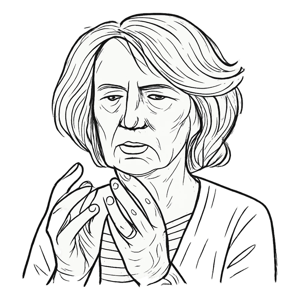 a hand drawn black outline portrait of philosopher Catherine Larrère based on this image sticker