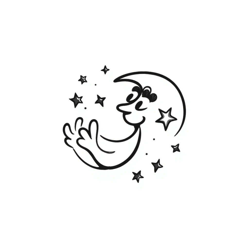 hand drawn doodle moon with stars and swirls sticker