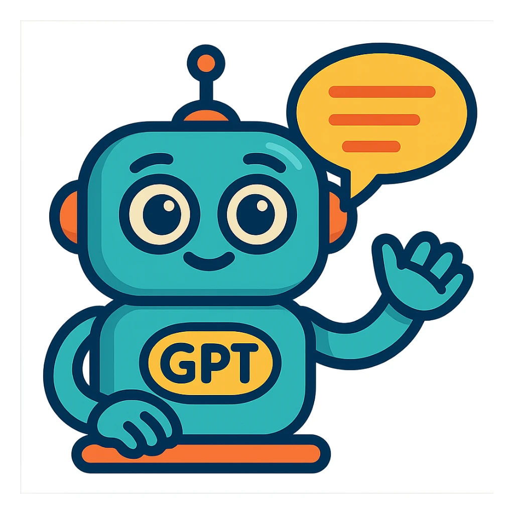 ChatGPT, cartoon style, friendly chatbot, big eyes, chat bubble sticker