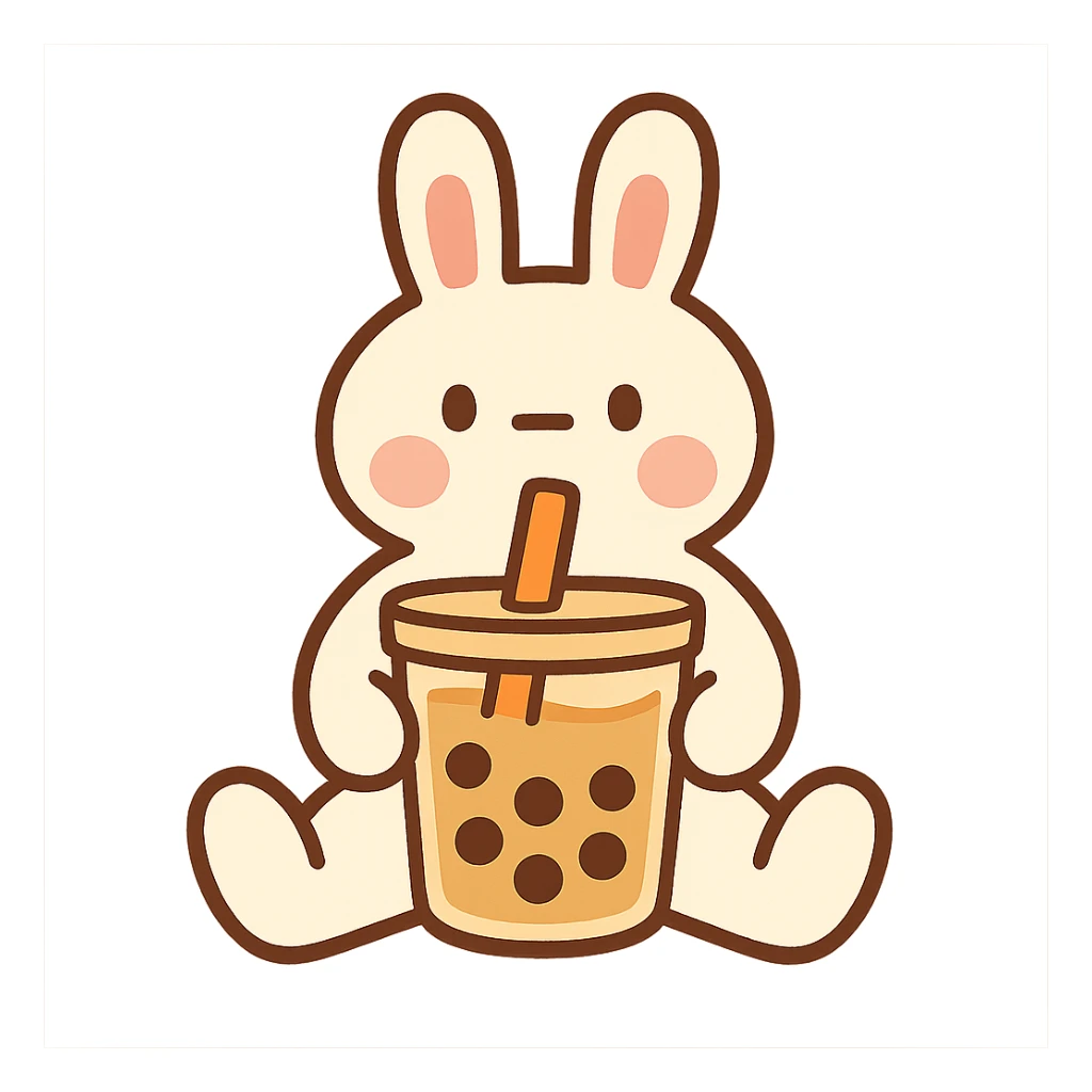 full-body milk tea bunny sitting still with blank stare sticker