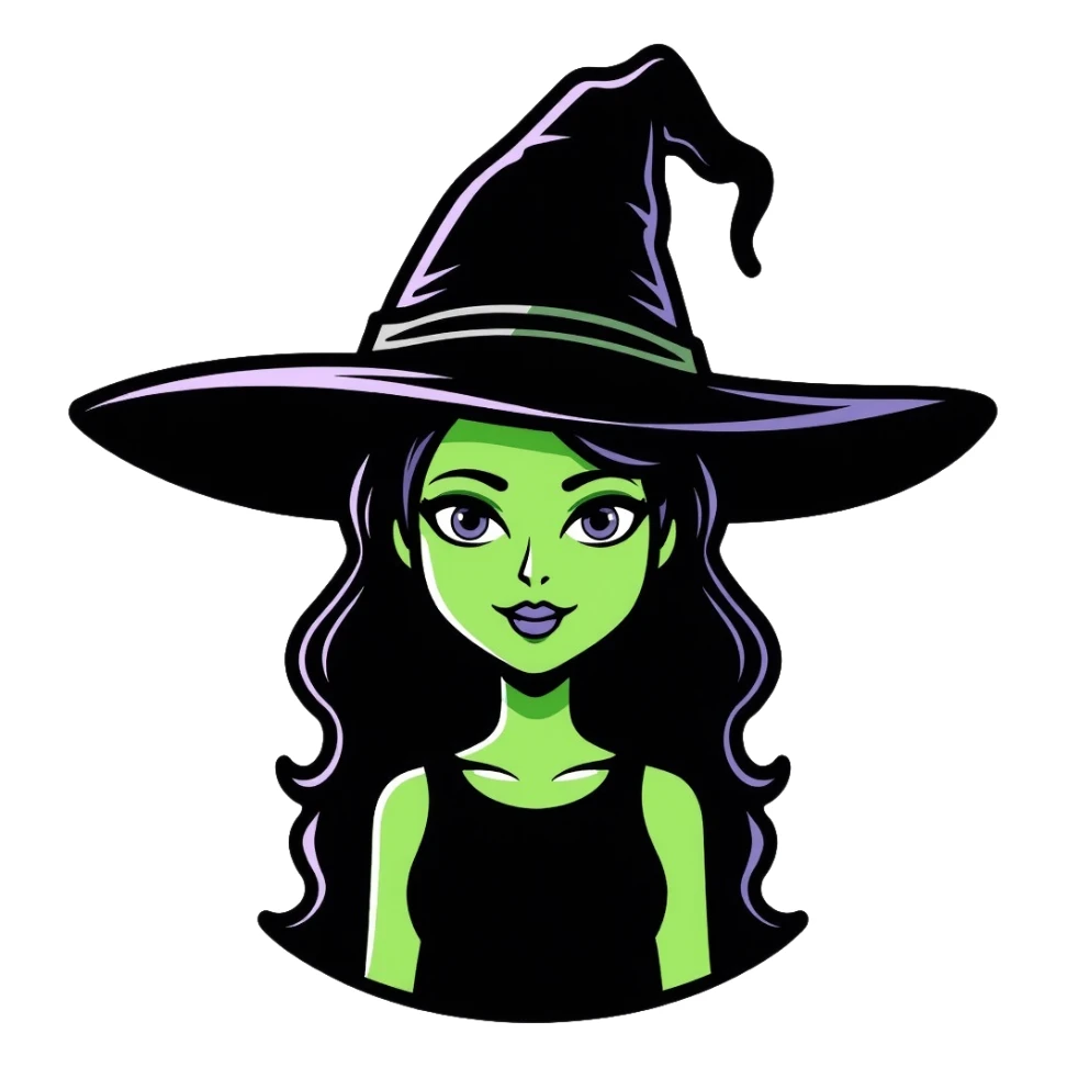Elphaba, the green-skinned witch with black hat and dress sticker