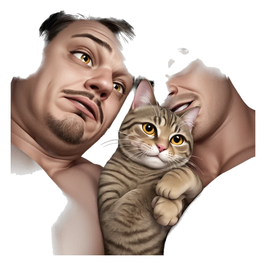 muscular boys with a cat sticker