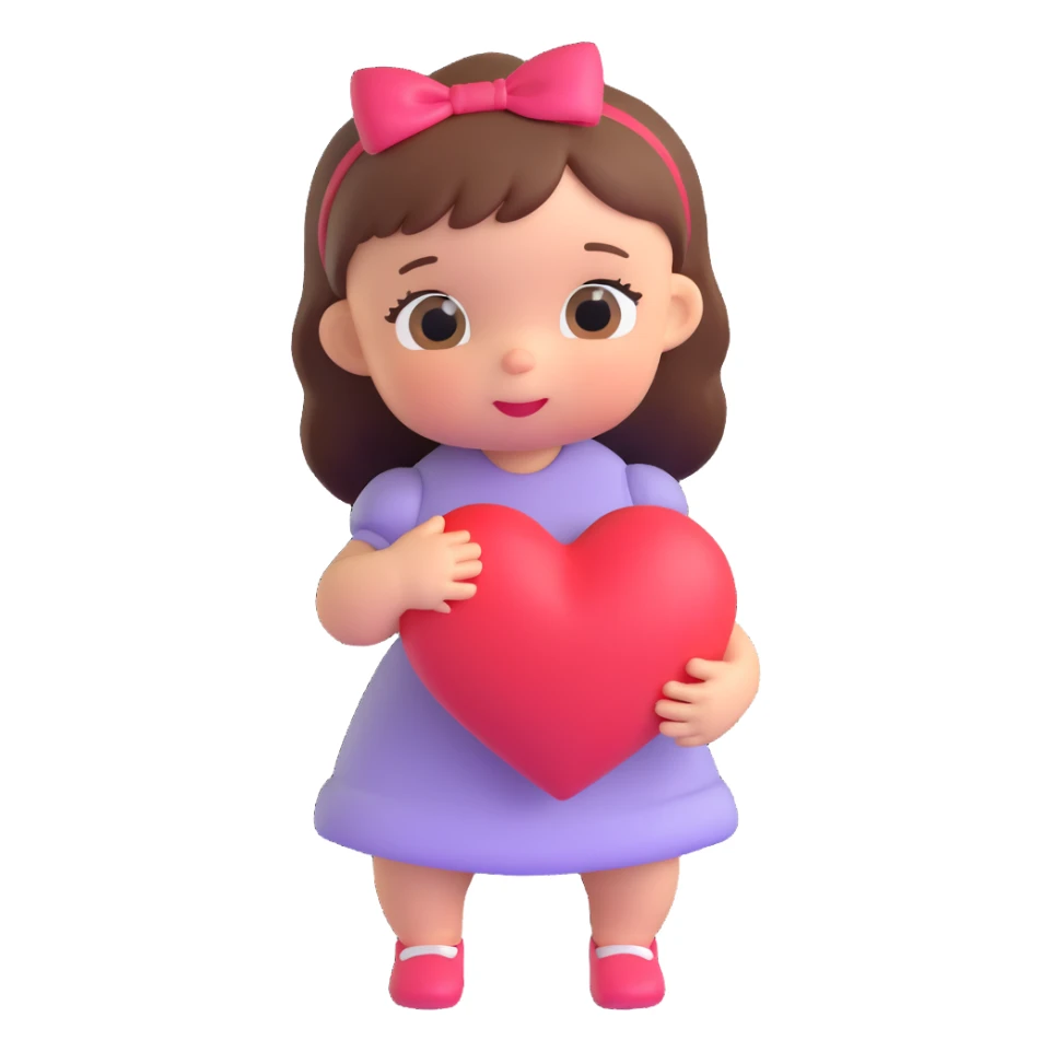 A baby girl holds a heart sticker