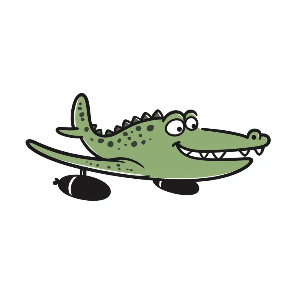 hand-drawn and playful crocodile as a bomber plane sticker