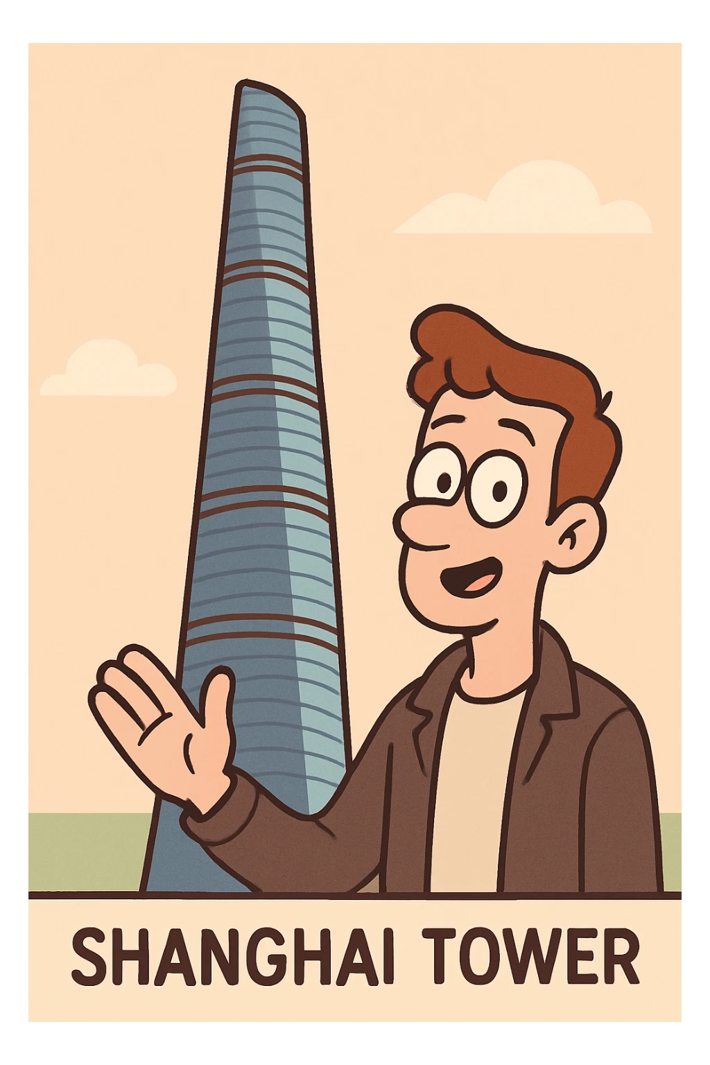 Shanghai Tower, minimalist flat design, soft pastel colors, simple shapes sticker