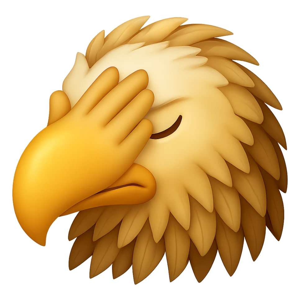Make the yellow eagle winking do a facepalm gesture in the style of emoji. Remove the background. sticker
