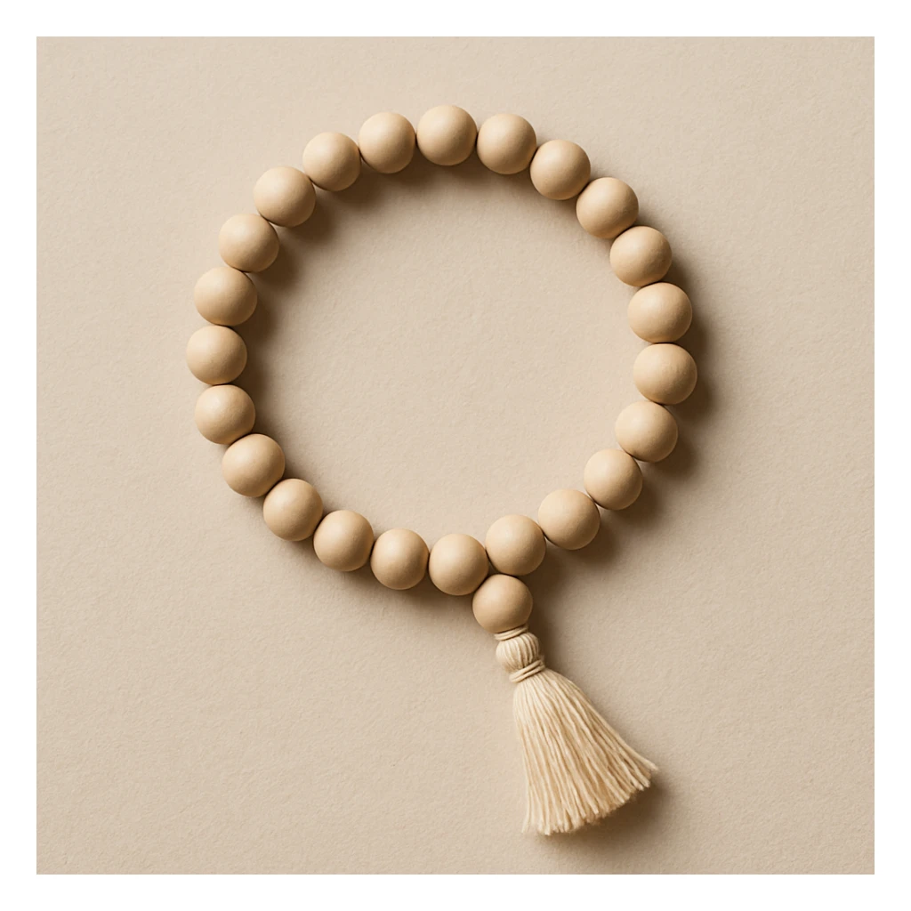 prayer beads, simple, spiritual, round beads with a tassel, neutral background sticker