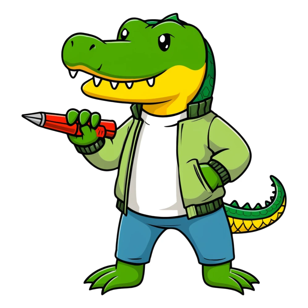 Cartoon crocodile with bomber jacket and artillery sticker