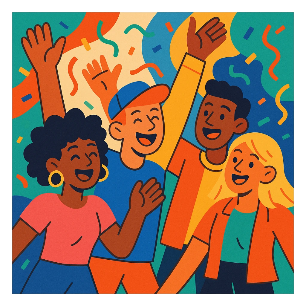a group of young people, vibrant cartoon style sticker