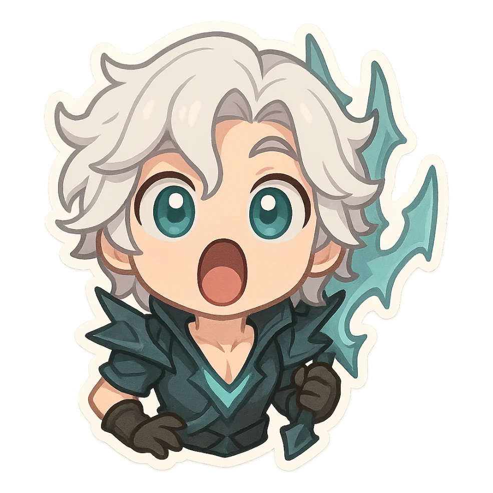 POG face Viego from League of Legends, chibi style with big eyes and small body sticker