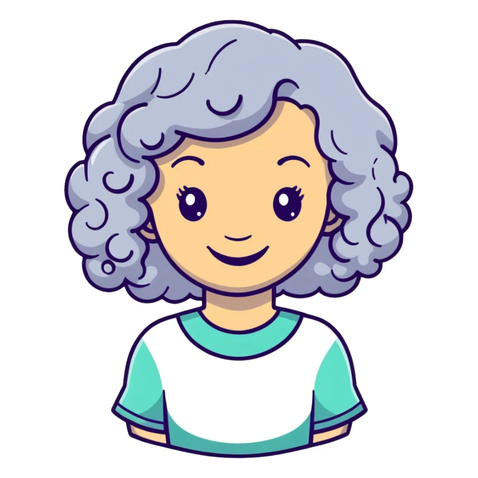 smiling 50 year old lady with silver curly hair sticker