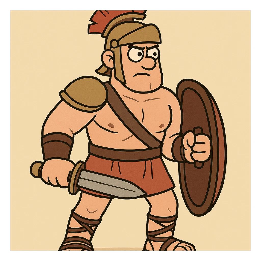 a gladiator, cartoon style, bold lines sticker