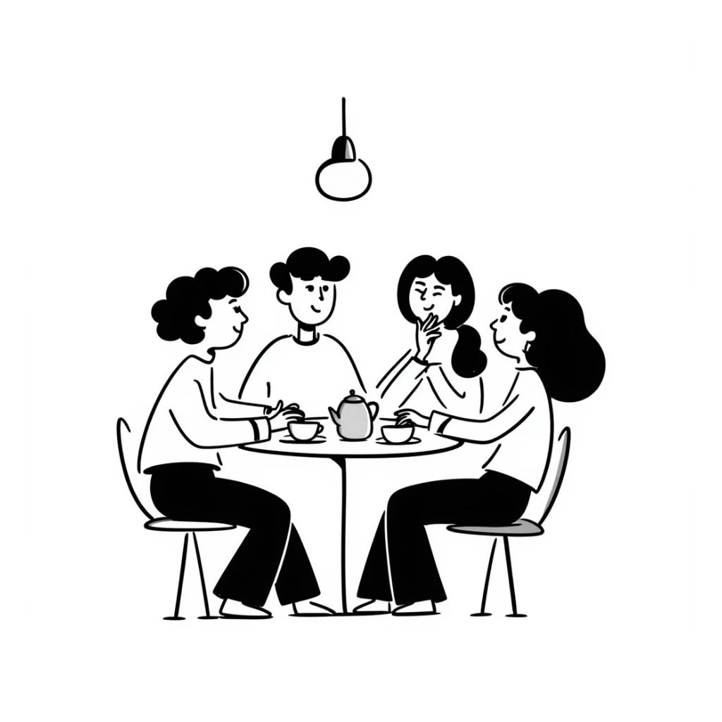 group of people sitting around a table sticker
