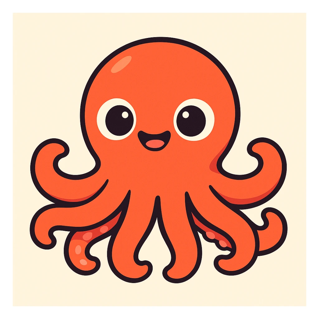 cute octopus with a mouth, large eyes, gentle expression, vibrant toon style, clean background sticker