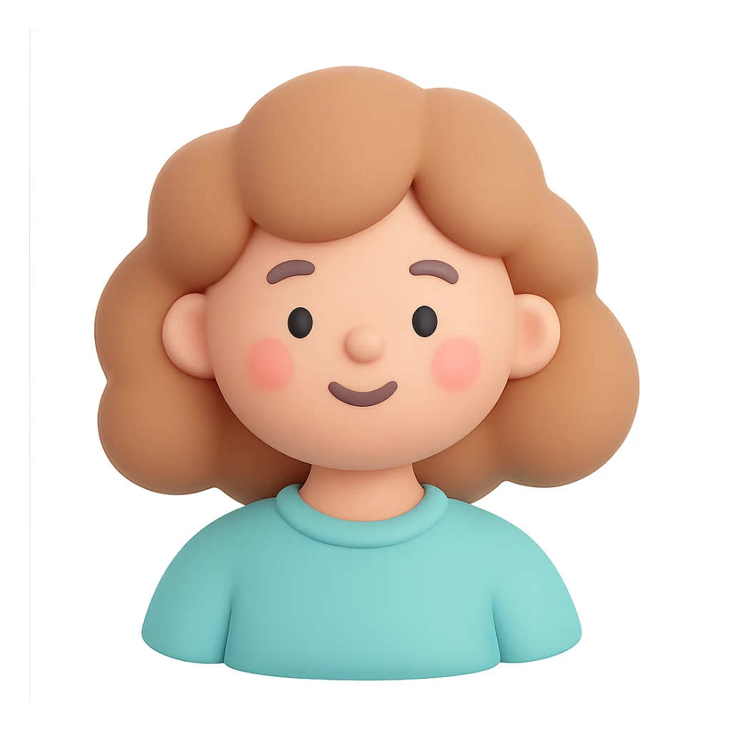 white girl with light brown curly hair, friendly face, cute illustration style sticker