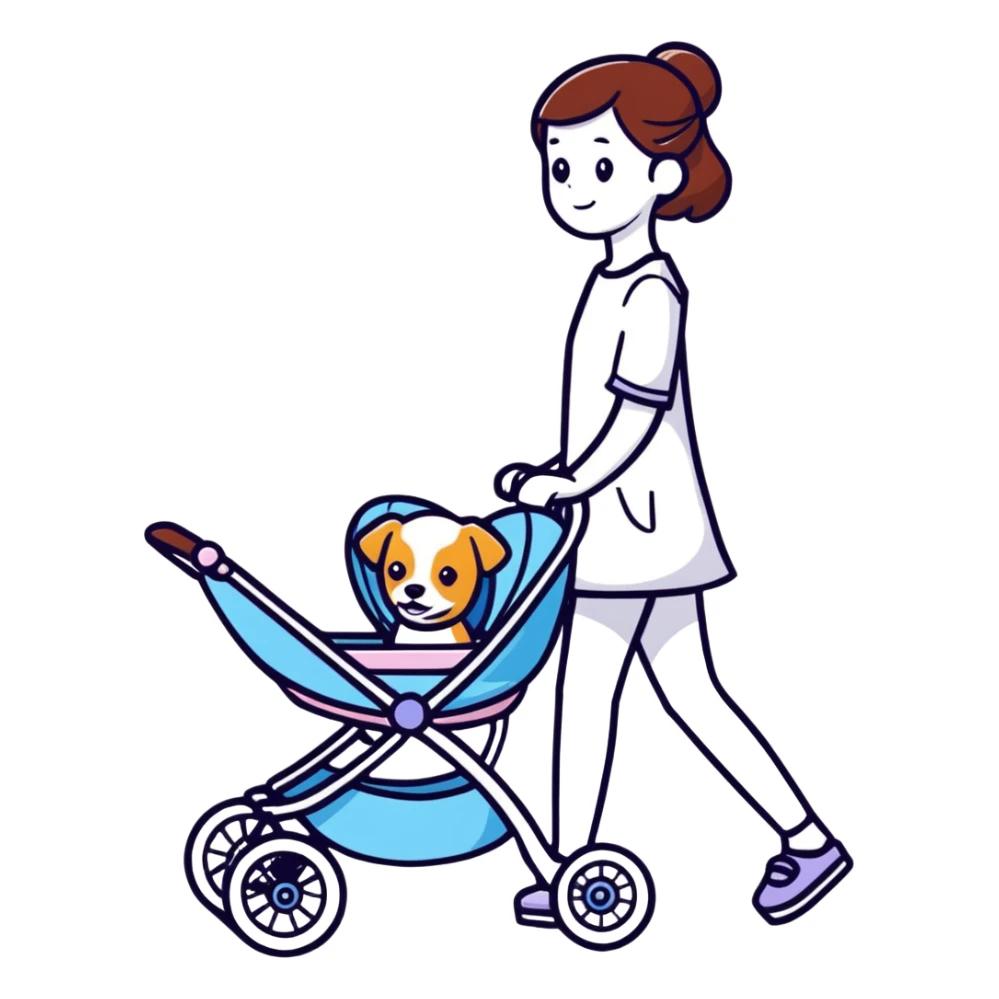 girl walking a dog in a stroller with bold lines sticker