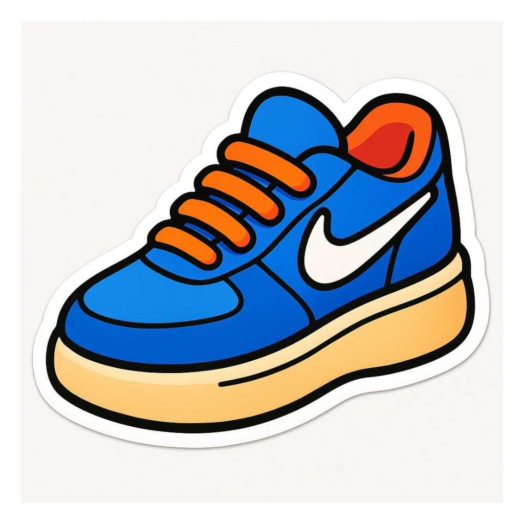 blue Nike sneaker, cartoon render style, 3D rendered, cute and smooth design, clean white background, no shadows, sticker style, slightly chunkier sole sticker