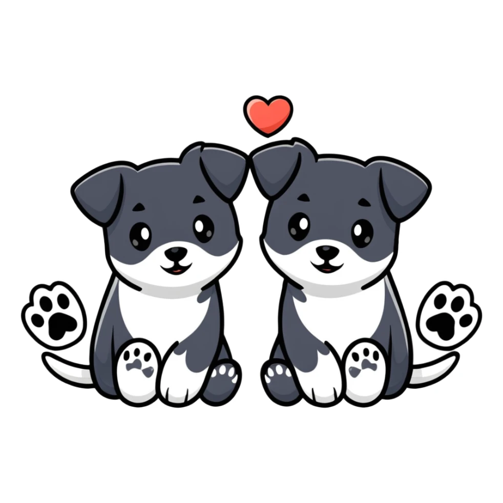 two black puppy paws with a black heart around them sticker