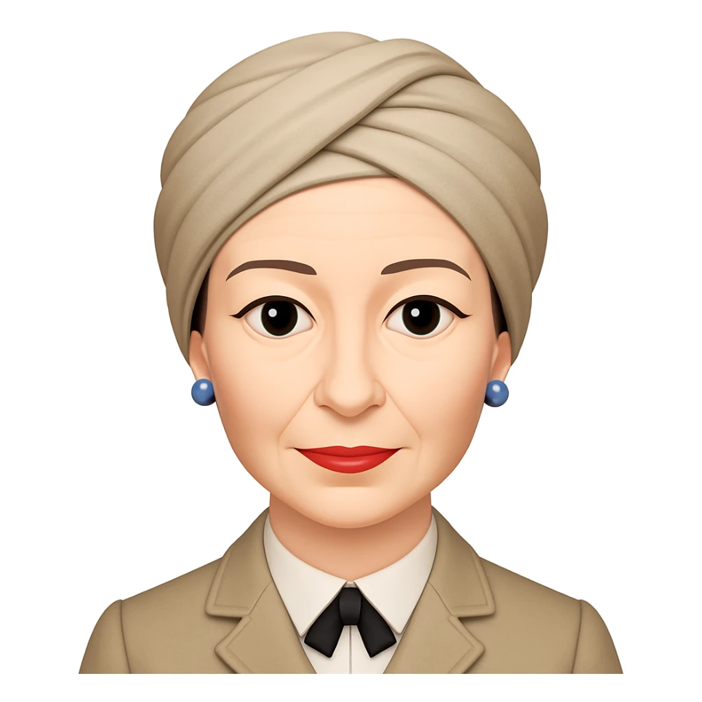 add a classic, neutral-colored turban to Simone de Beauvoir's head, keep the emoji style and all other features unchanged sticker