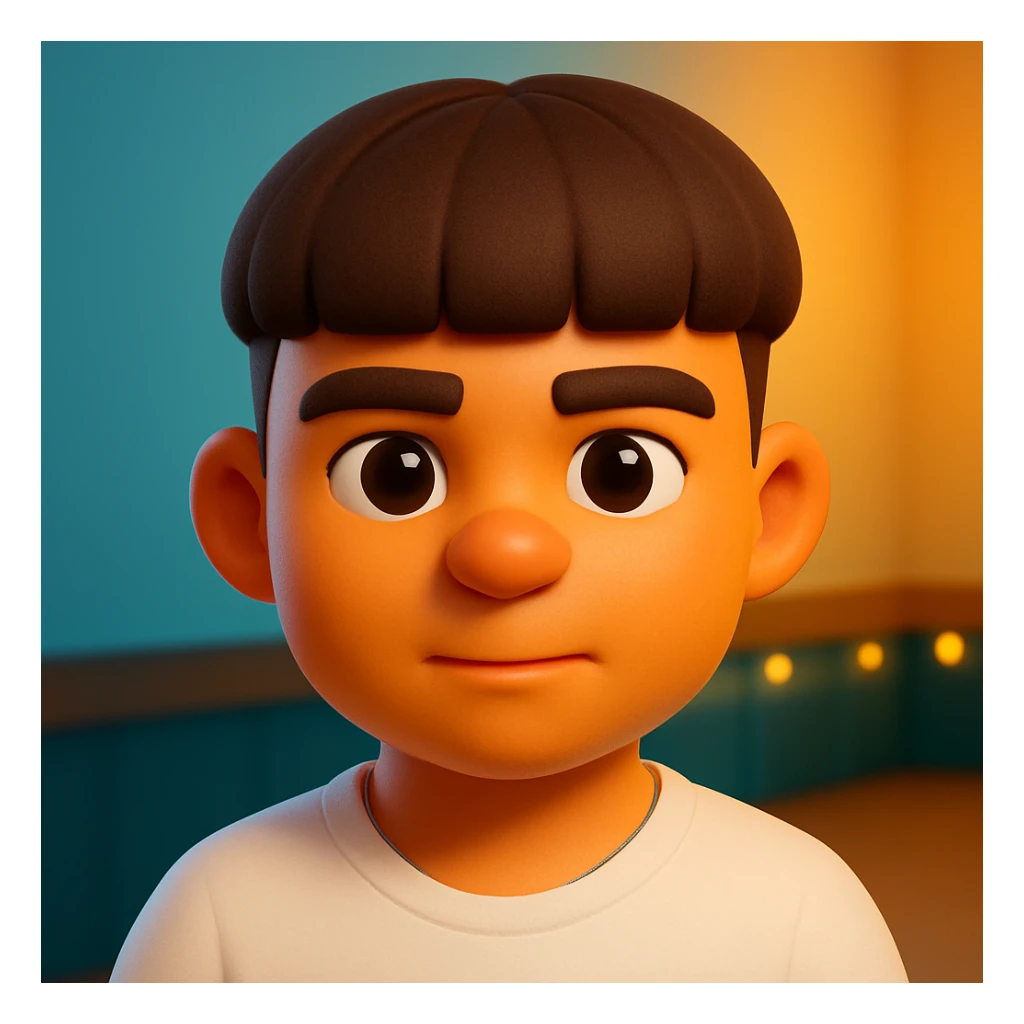 Transform this photo into a 3D emoji style portrait, keeping the main facial features and expression, with a smooth, rounded, cartoon-like look and vibrant colors. Emulate the Microsoft style 3D fluent emojis with a vibrant and friendly appearance. sticker