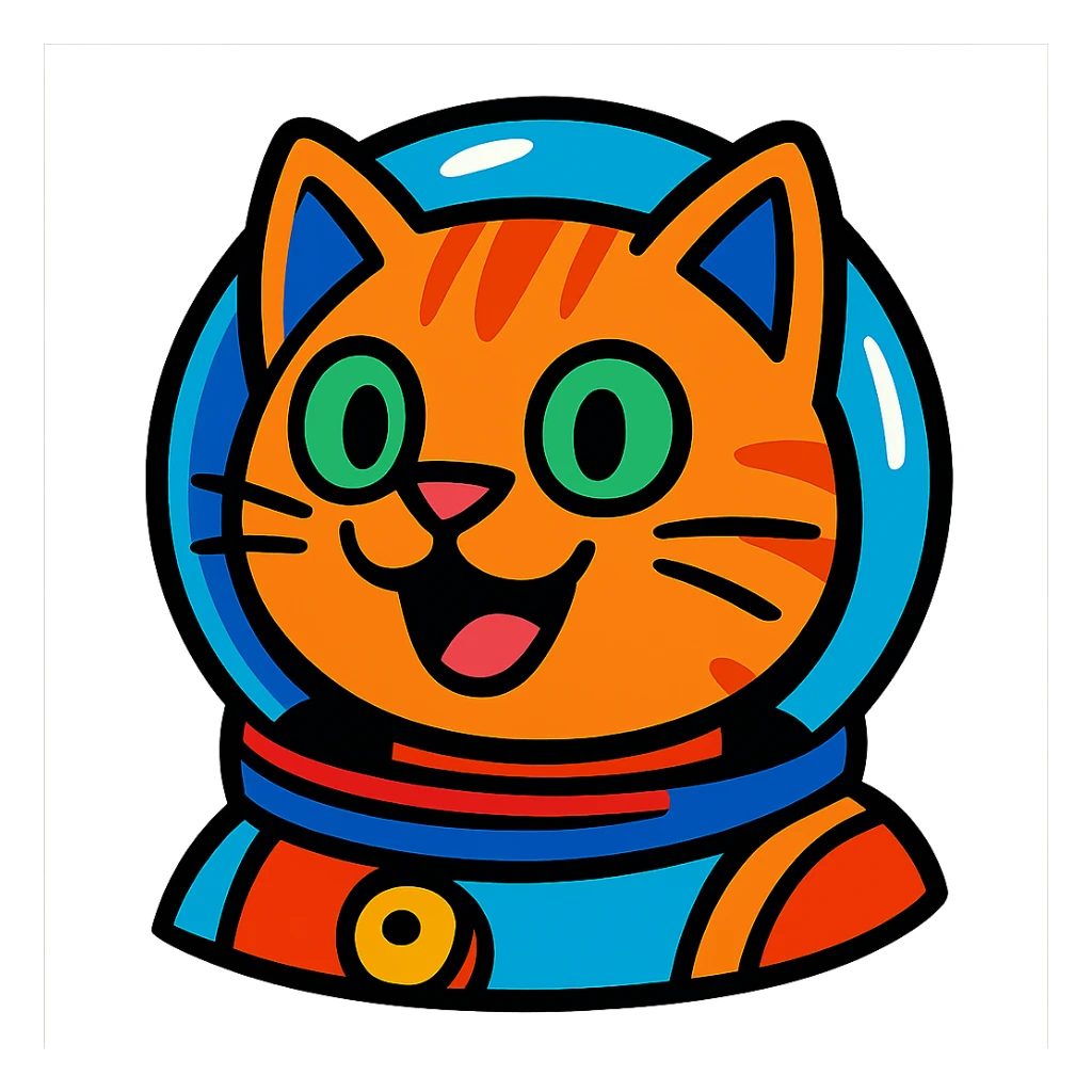 cat's head in a shiny astronaut helmet, playful style, bold lines, vibrant colors sticker