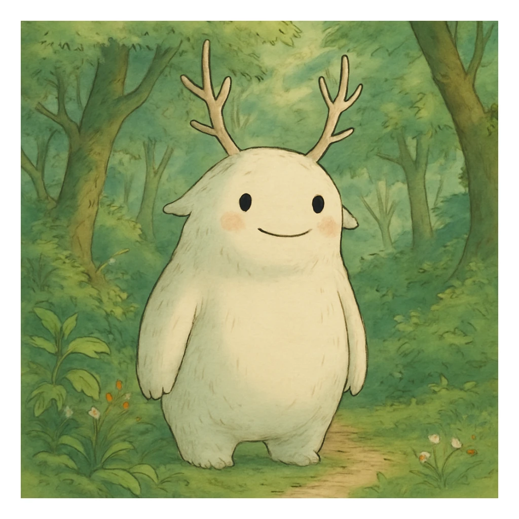 whimsical forest spirit with soft colors and gentle expression in ghibli style sticker