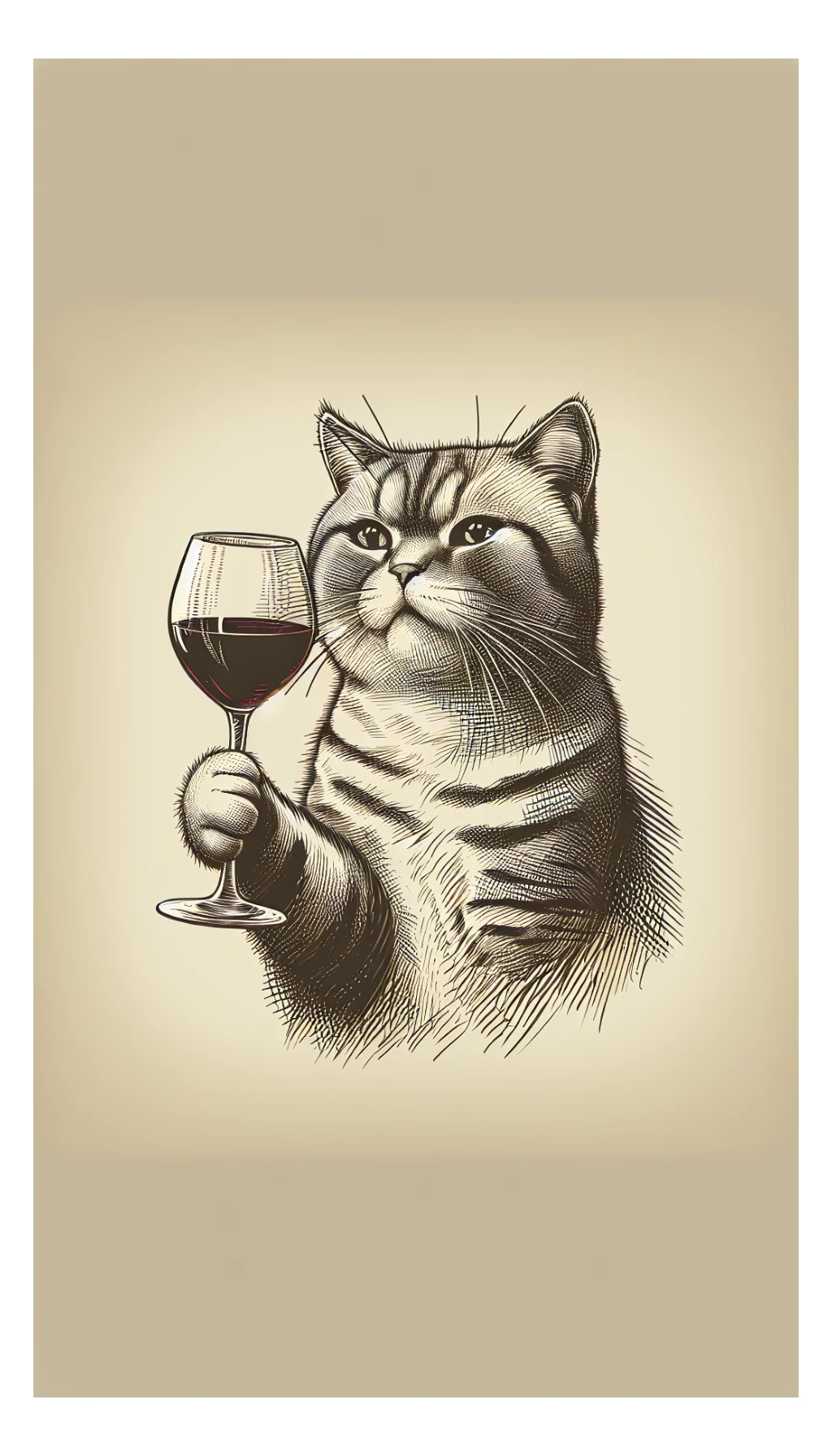 кот с бокалом вина в лапе в нарисованном стиле с нейтральным фоном sticker
