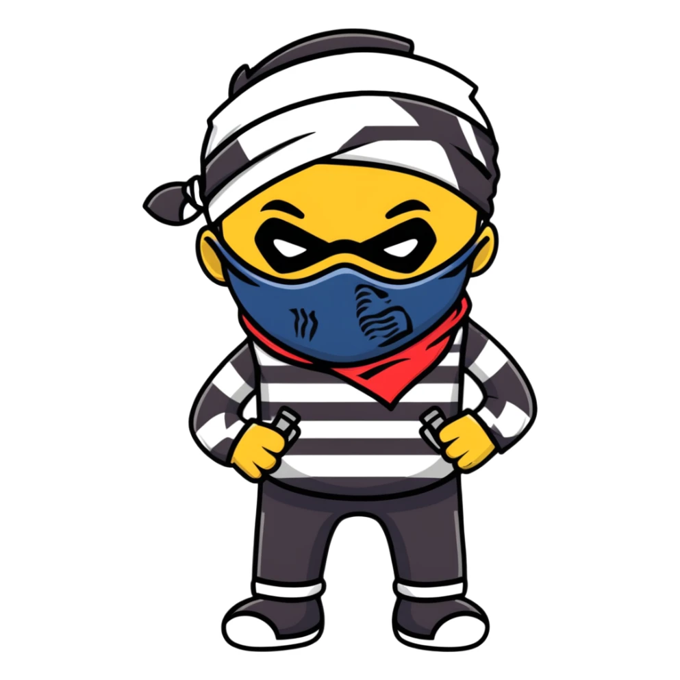 cartoon bandit wearing bandana mask and striped shirt sticker