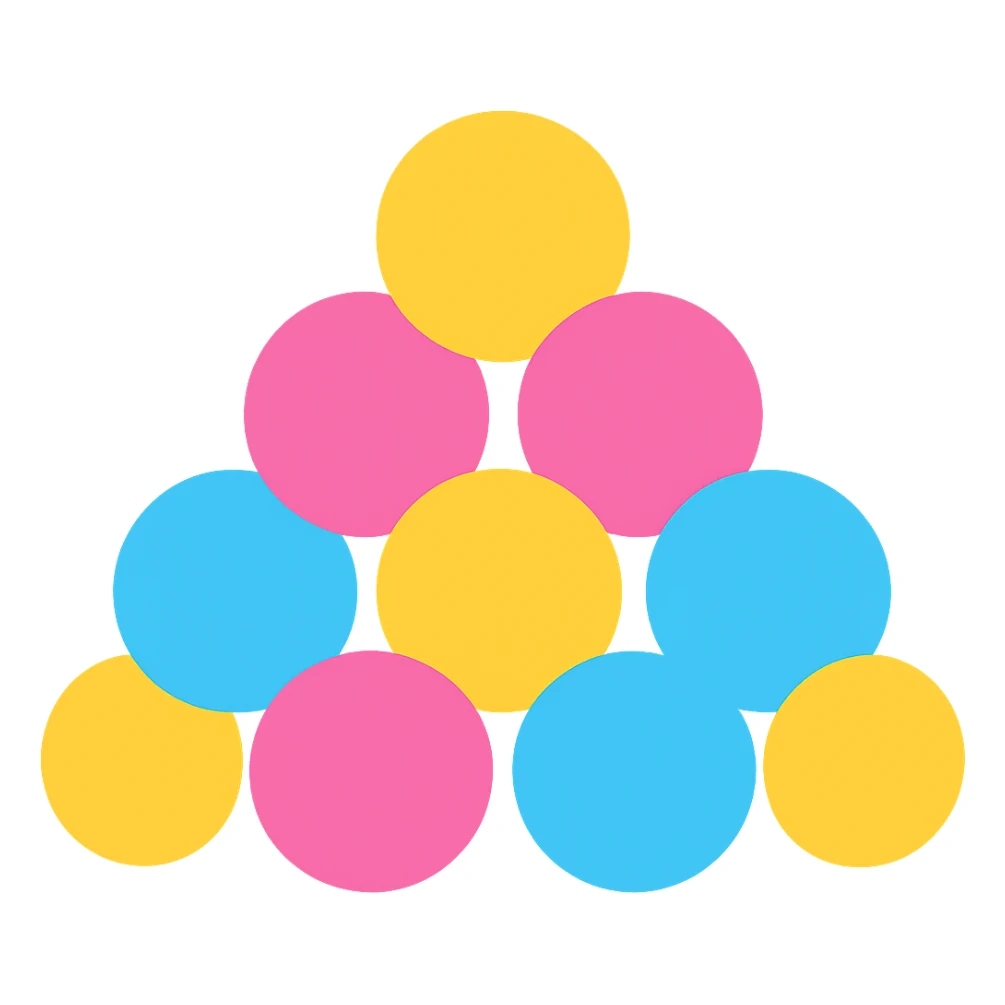 Arrange the colorful dots in a tight cluster, overlapping slightly, keeping the style bold and simple with no background. sticker