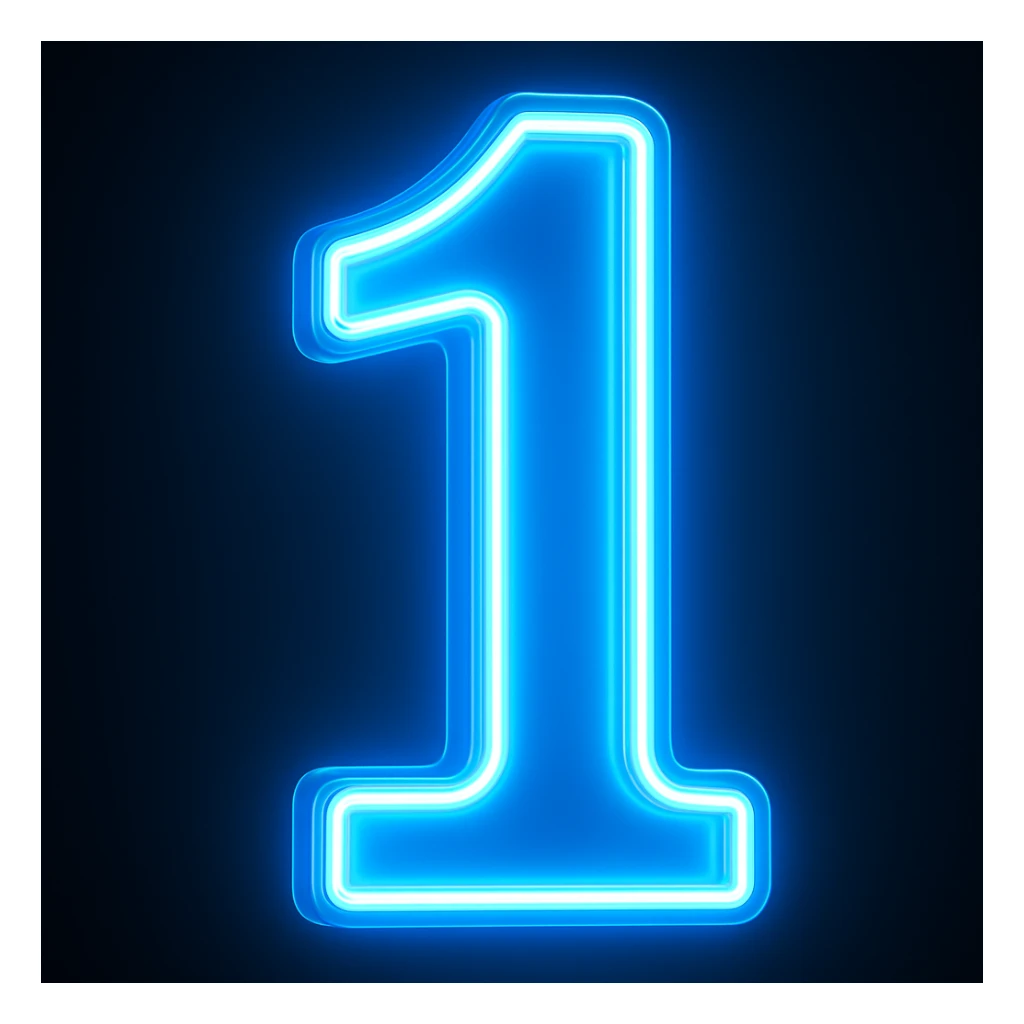 The same 3D number 1 in a neon style with a glowing effect, but brighter. sticker