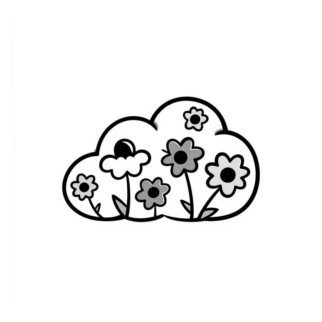 Hand-drawn cloud made of simple flower doodles sticker