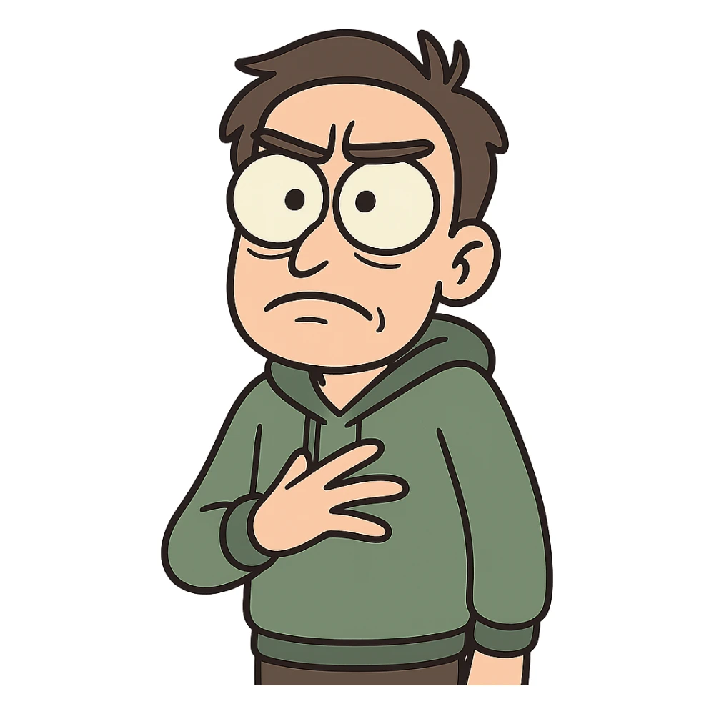 flat toon style suspicious character with big eyes and confused look sticker