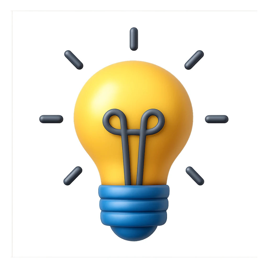 Create a glowing lightbulb idea emoji in 3D Emoji style with a transparent background. Maintain the same color outline look and glow effect as in the reference image. sticker