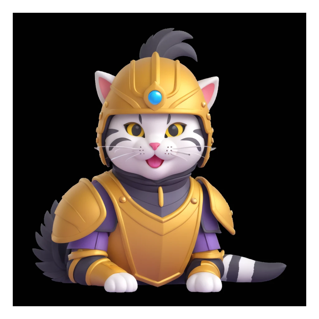 fun spartan cat, smiling, wearing a plumed helmet and armor, energetic pose sticker