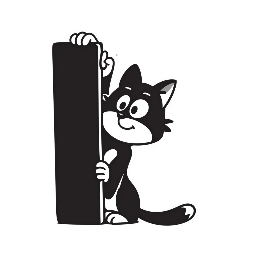 a suspicious looking cat peeking from behind something, hand drawn doodle style sticker