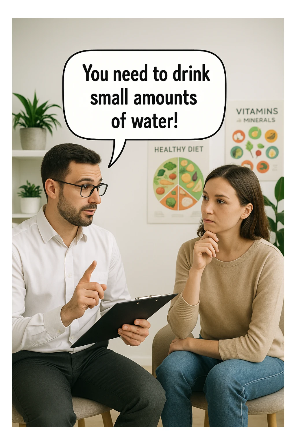 Nutrizionista dice ad una donna "devi bere piccole quantità d'acqua!" sticker