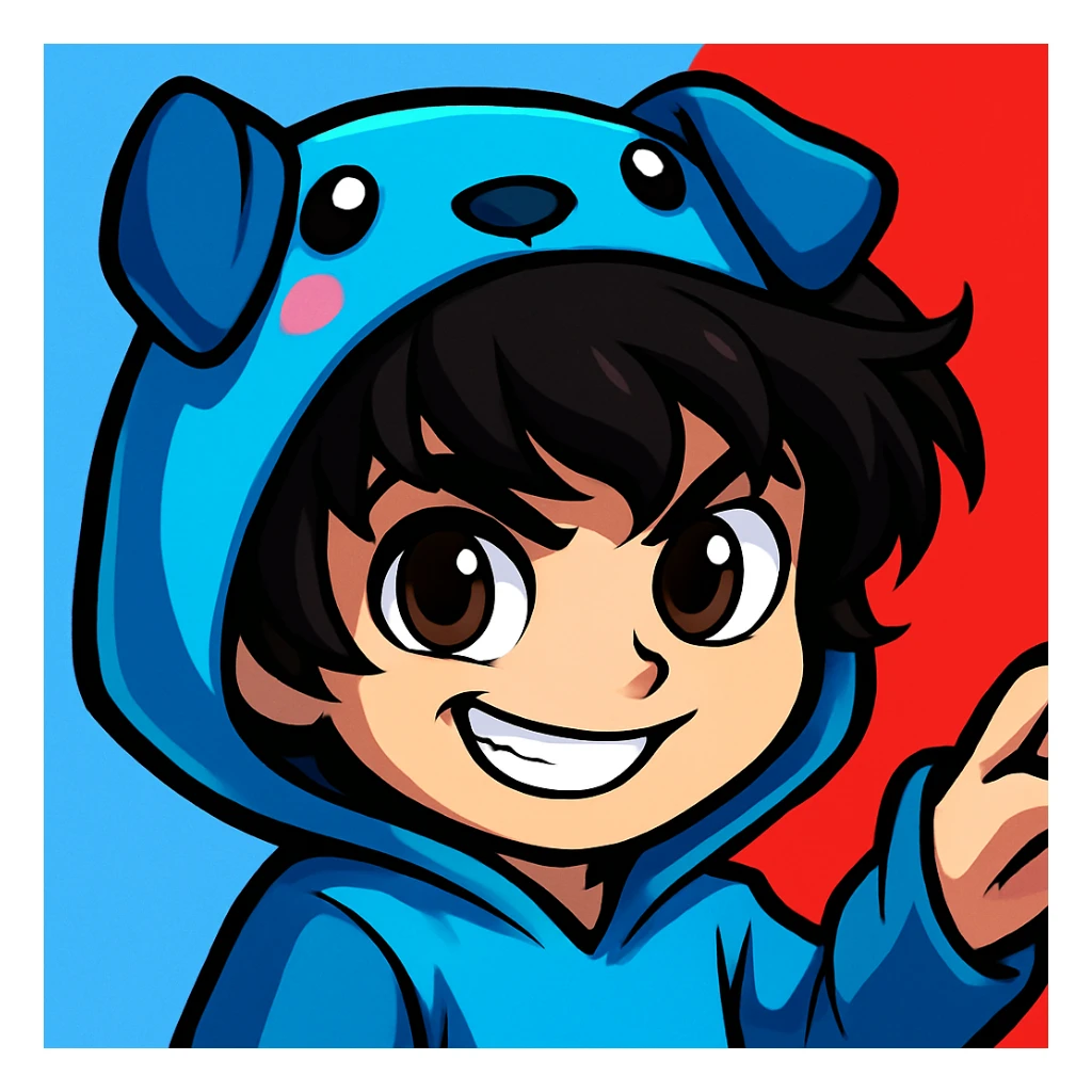 Give this boy a mischievous grin, maintaining the original cartoon style and quality. sticker