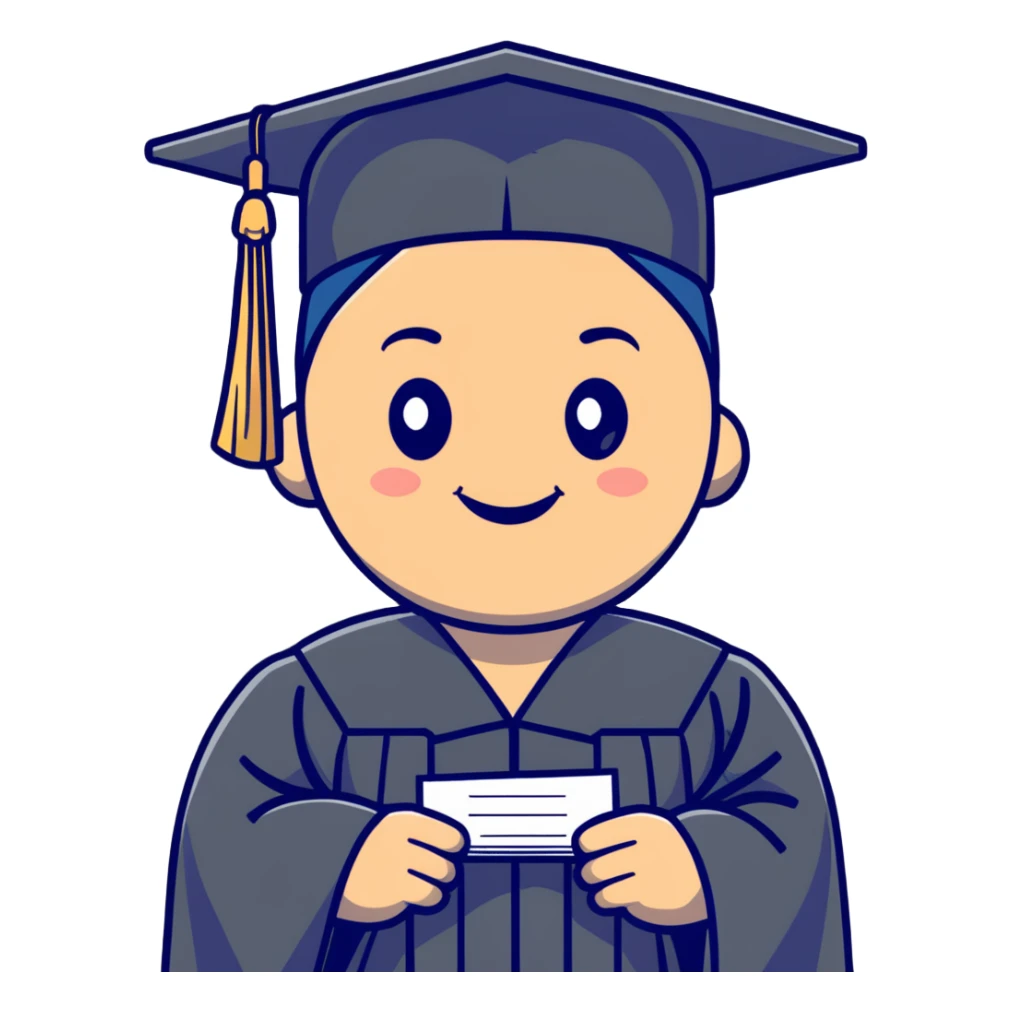 successful graduate student, cap and gown, diploma, happy sticker