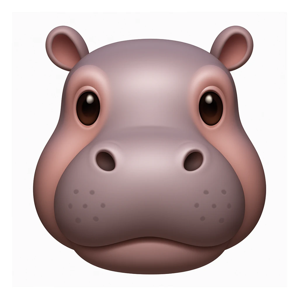 Make a hippo face emoji exactly like the reference image, in iOS emoji style. Same shape, color, and expression, smooth and shiny. sticker