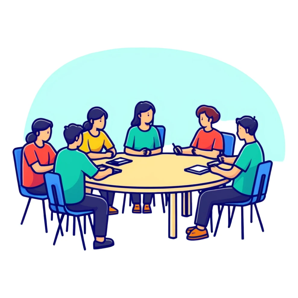 group of people sitting around a table sticker